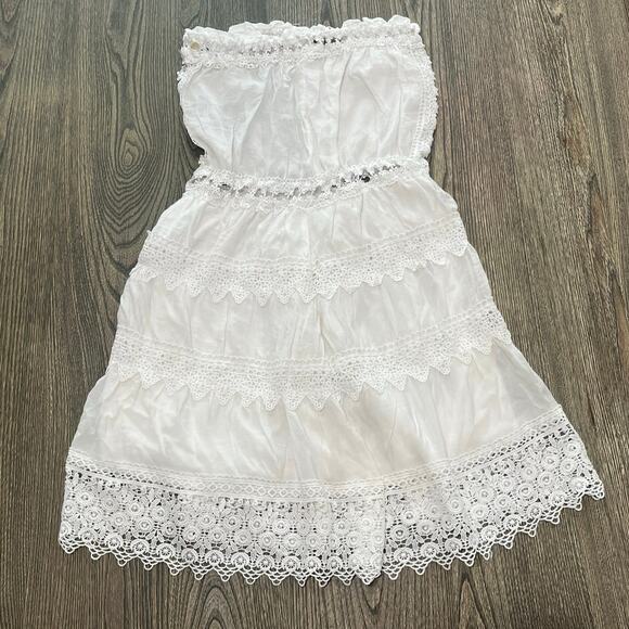 Elan Womens Strapless Crochet Mini Dress Elasticated Waist Pull-On White Size M - Picture 2 of 6